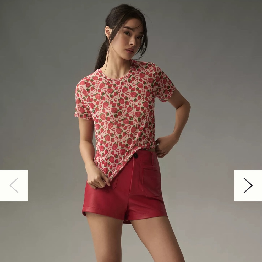 Anthropologie - Porridge Mesh Half-Sleeve Top - Red Motif M